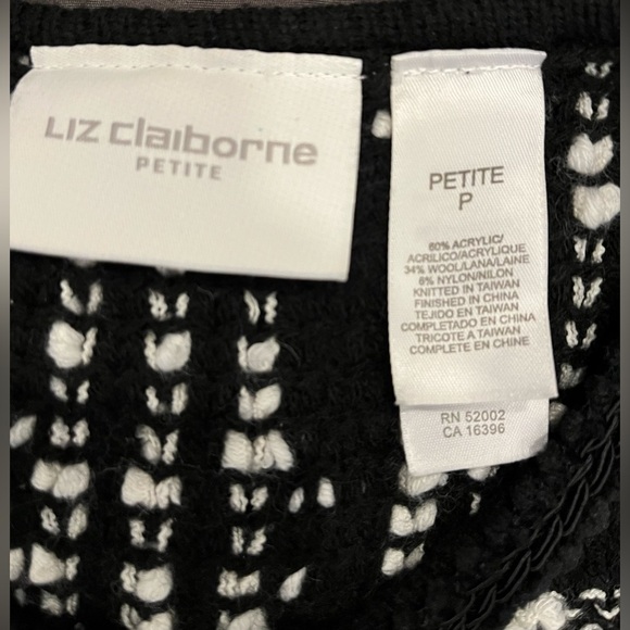 Liz Claiborne Women’s Sweater Knit Black & White Blazer, Wool Blend; Size P - Picture 3 of 6